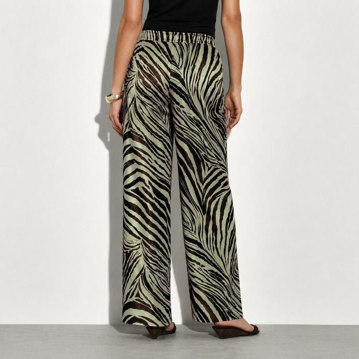 Zebra Printed Washable Silk Lounge Pants For Women