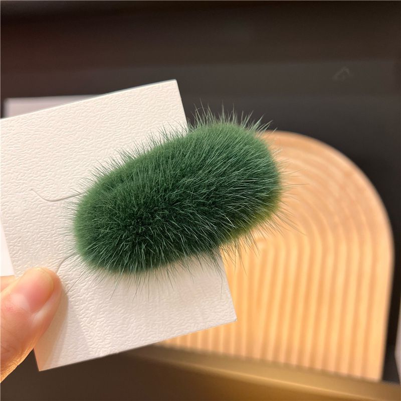 Mink Fur Hair Clip Soft Fluffy Oval Snap Hair Barrette