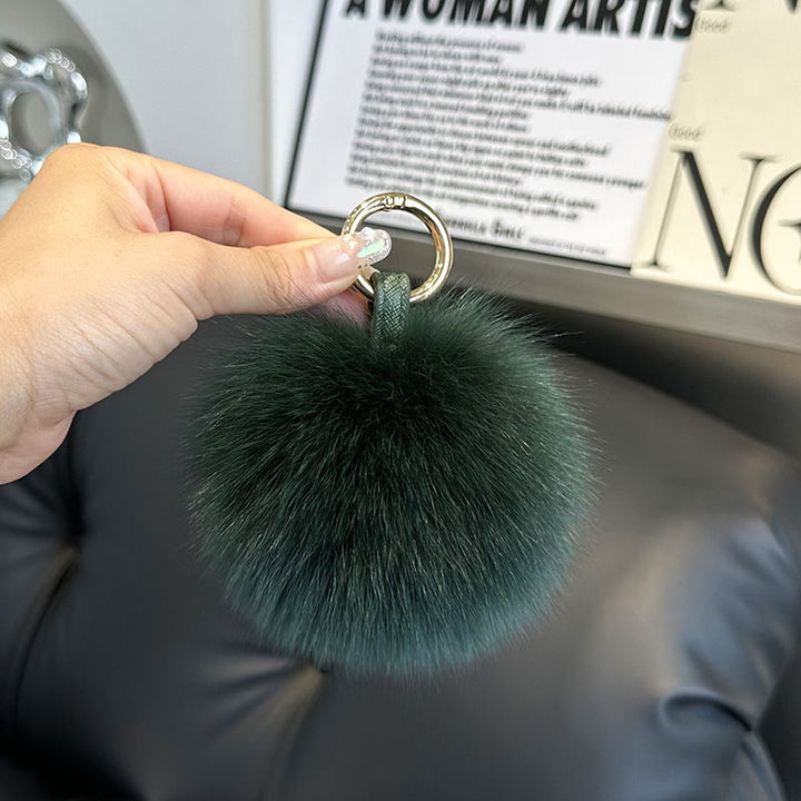 Genuine Fox Fur Pom-Pom Keychain Luxury Fluffy Fur Ball Bag Charm