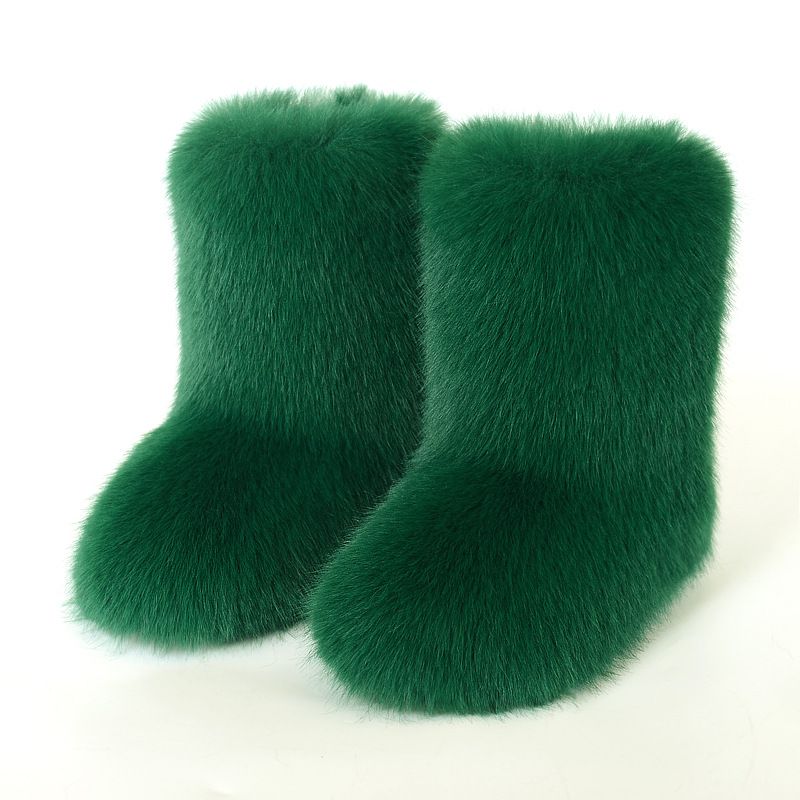 Faux Fox Fur Snow Boots for Women Winter Furry Cozy Slip-On Ankle Fur Boots