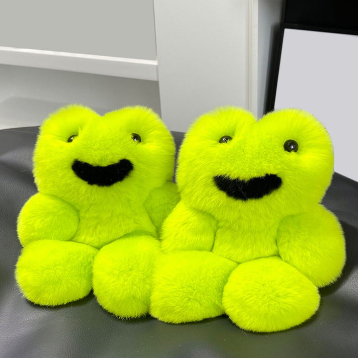 Fake-Smile Frog Funny Green Animal Real Rabbit Fur Keychain Plush Bag Charm