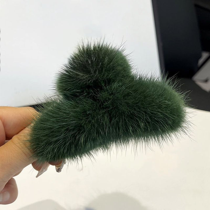 Women's Real Mink Fur Claw Clip Fluffy Hair Clamp Winter Cute Shark Clip Hair Accessories