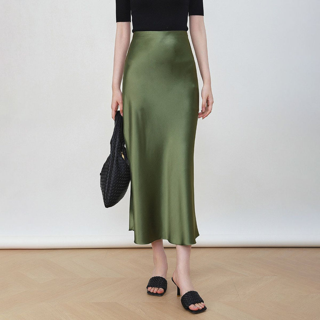 22 Momme Mulberry Charmeuse Silk Midi Skirt with Side Slit