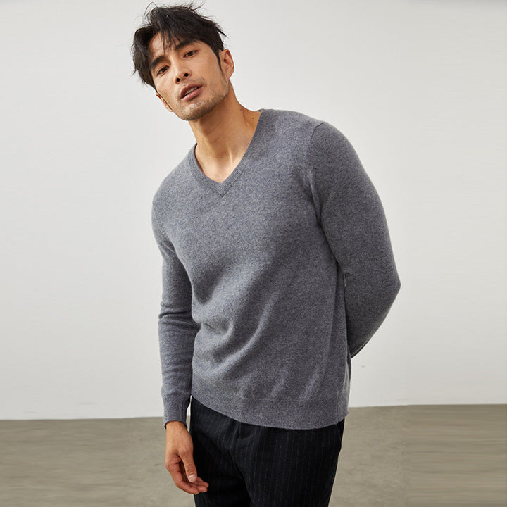 Men's Classic V-Neck 100% Cashmere Pullover Sweater