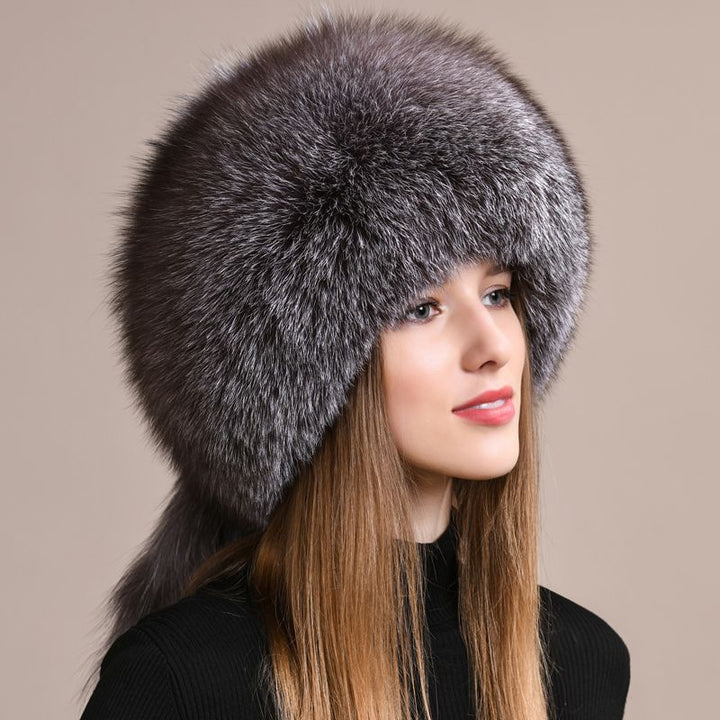 Genuine Fox Fur Hat for Women Luxury Long Tail Full-Pelt Winter Outdoor Hat