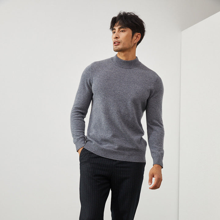 Men's Classic Mock Neck 100% Cashmere Pullover Sweater