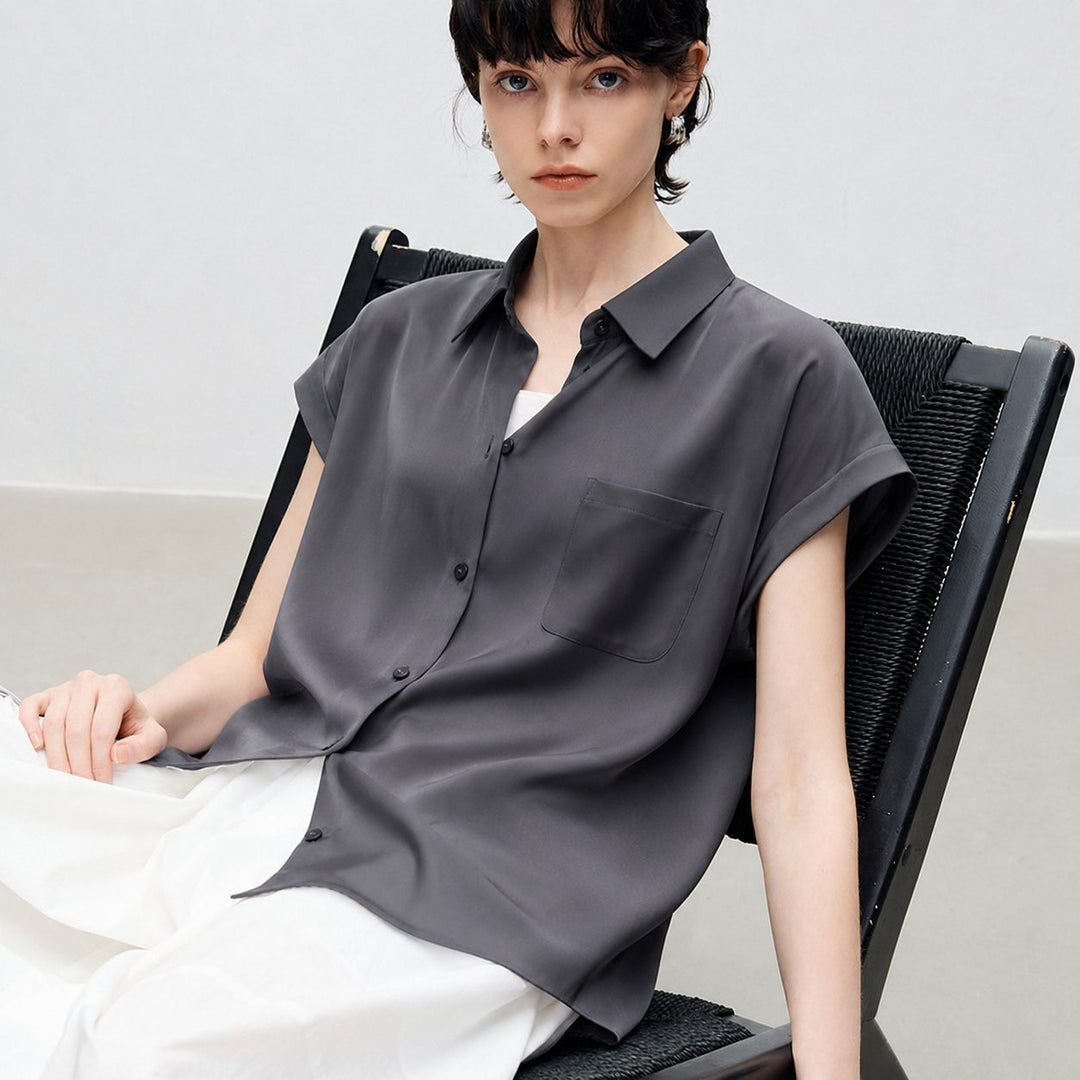 Relaxed Fit Luxury Mulberry Silk Cap Sleeve Shirt Blouse For Women