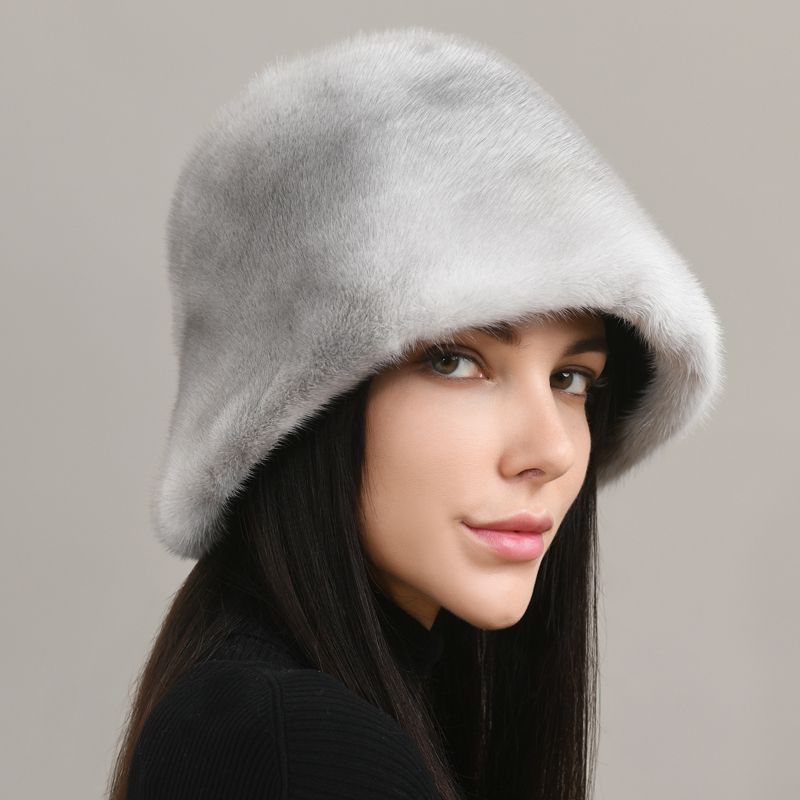 Luxury Real Mink Fur Bucket Hat Soft Warm Elegant Winter Hat for Women
