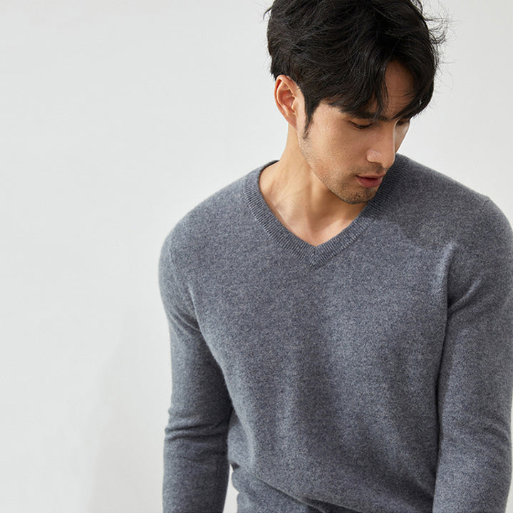 Men's Classic V-Neck 100% Cashmere Pullover Sweater