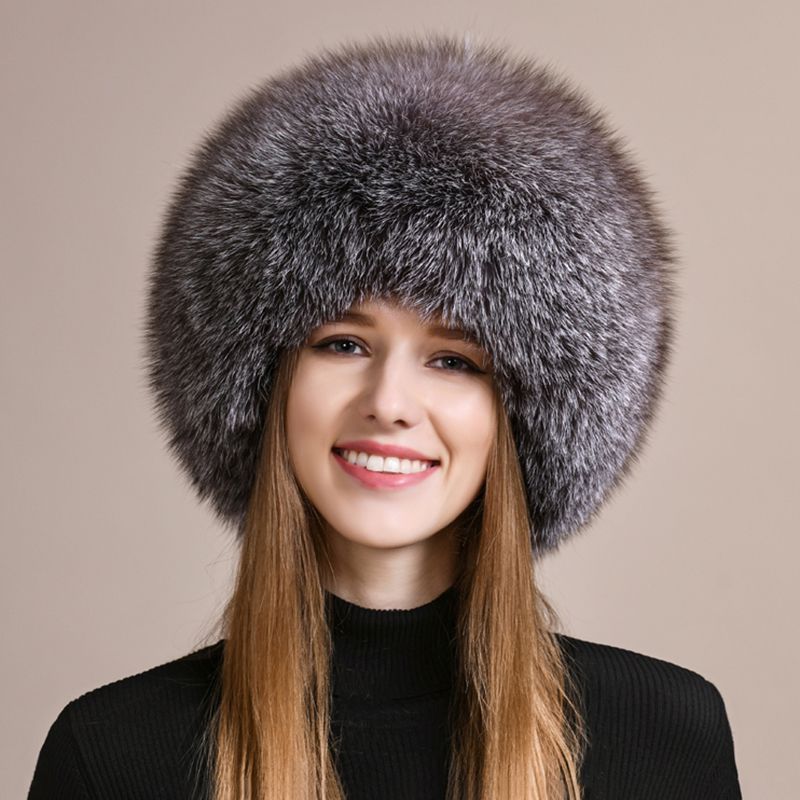 Genuine Fox Fur Hat for Women Luxury Long Tail Full-Pelt Winter Outdoor Hat