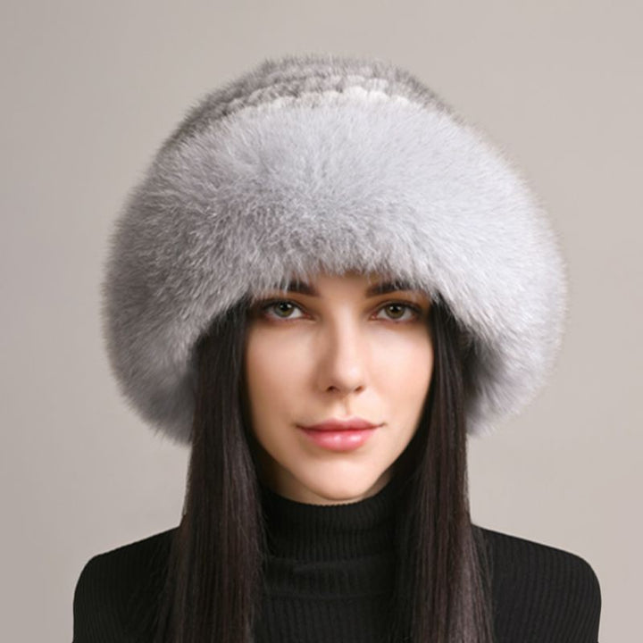 Luxury Mink Fur Hat for Women Full Fox Fur Brim Winter Bucket Hat