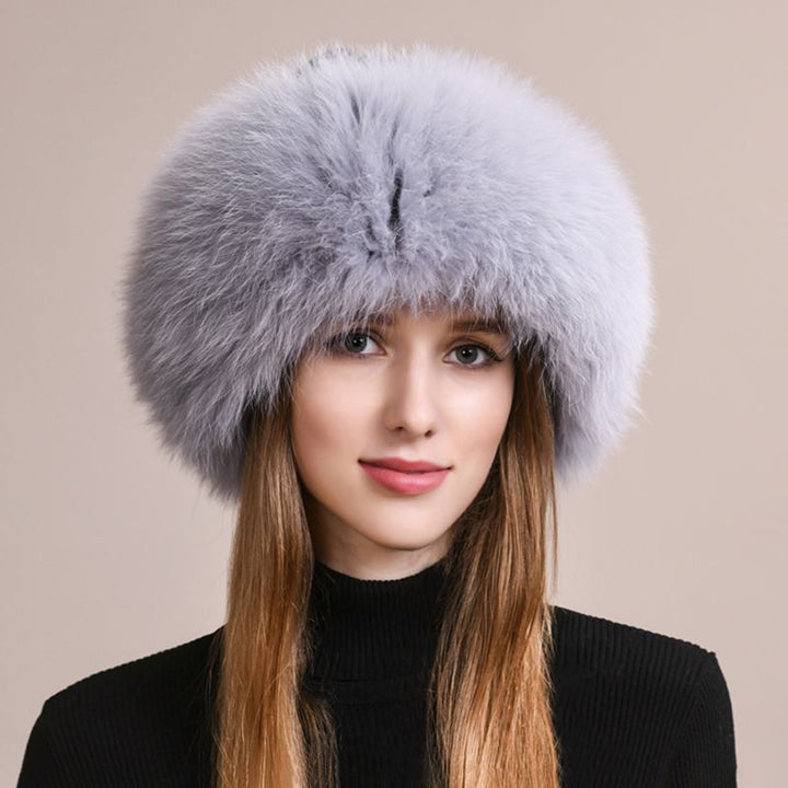Real Fox Fur Beanie Hat for Women Knit Winter Hat with Full Fur Trim