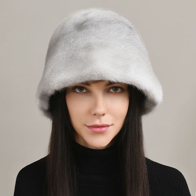Luxury Real Mink Fur Bucket Hat Soft Warm Elegant Winter Hat for Women