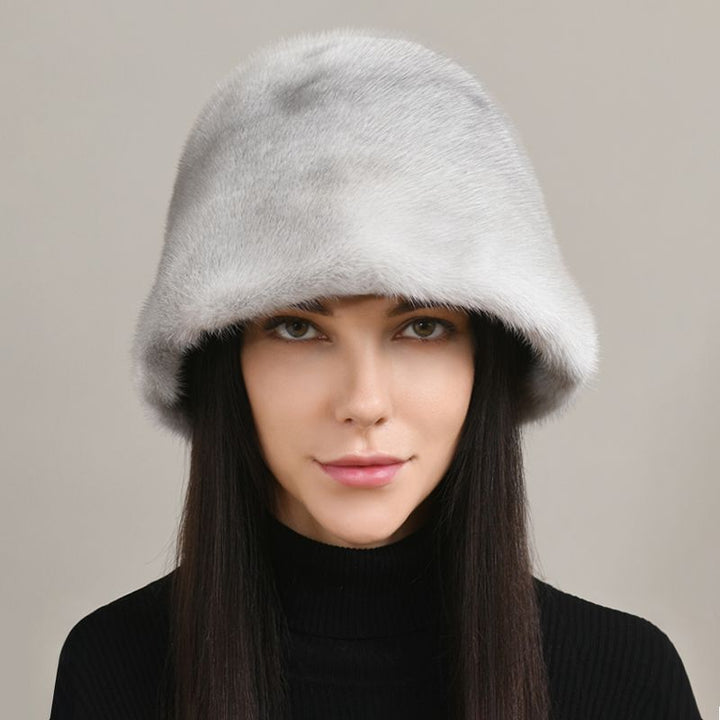 Luxury Real Mink Fur Bucket Hat Soft Warm Elegant Winter Hat for Women