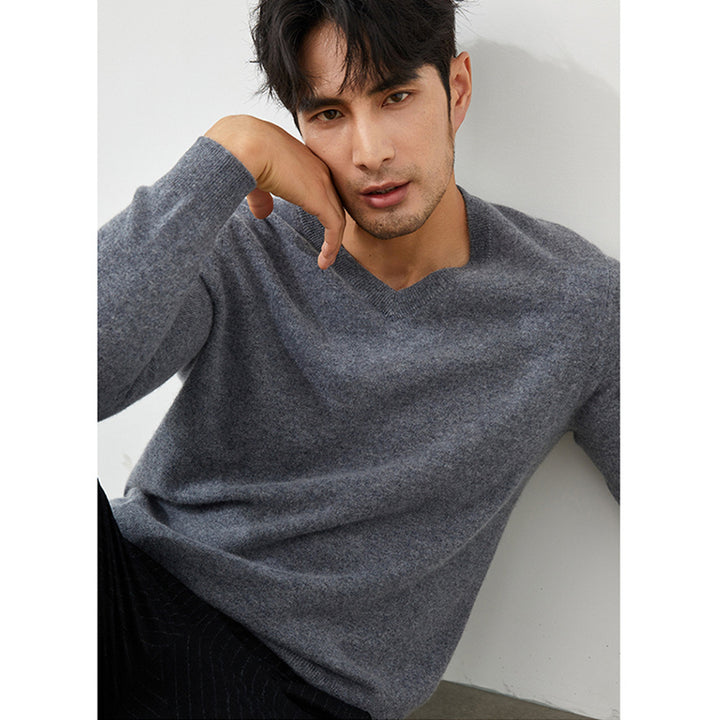 Men's Classic V-Neck 100% Cashmere Pullover Sweater