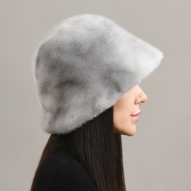 Luxury Real Mink Fur Bucket Hat Soft Warm Elegant Winter Hat for Women