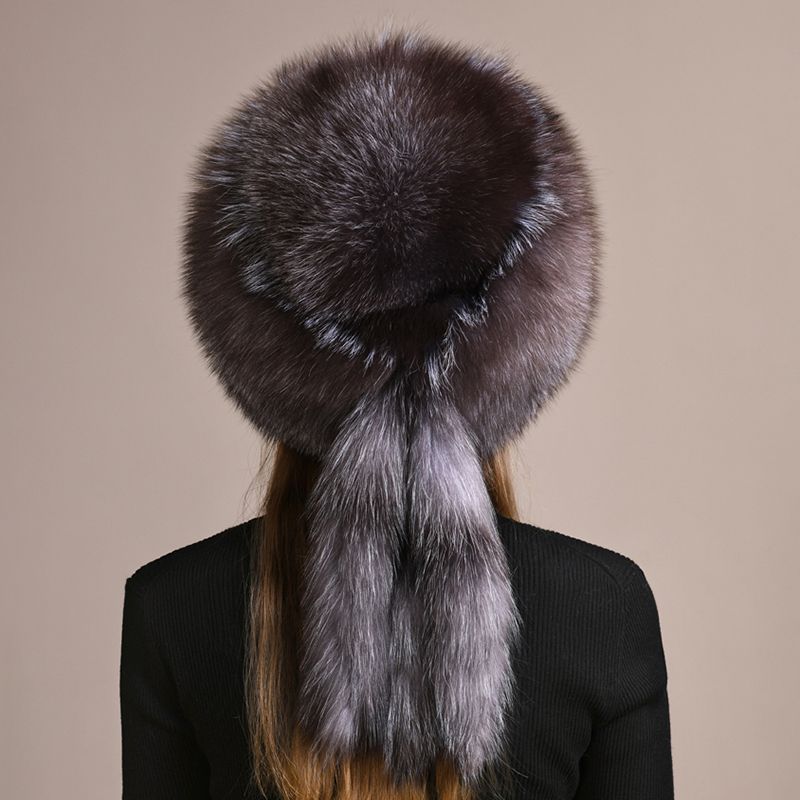 Genuine Fox Fur Hat for Women Luxury Long Tail Full-Pelt Winter Outdoor Hat