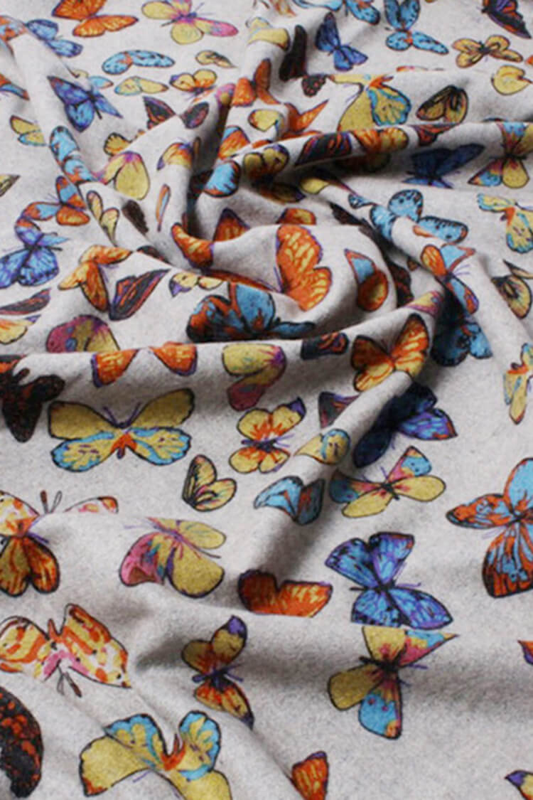 Butterfly Print 100% Cashmere Wrap Scarf with Fringe