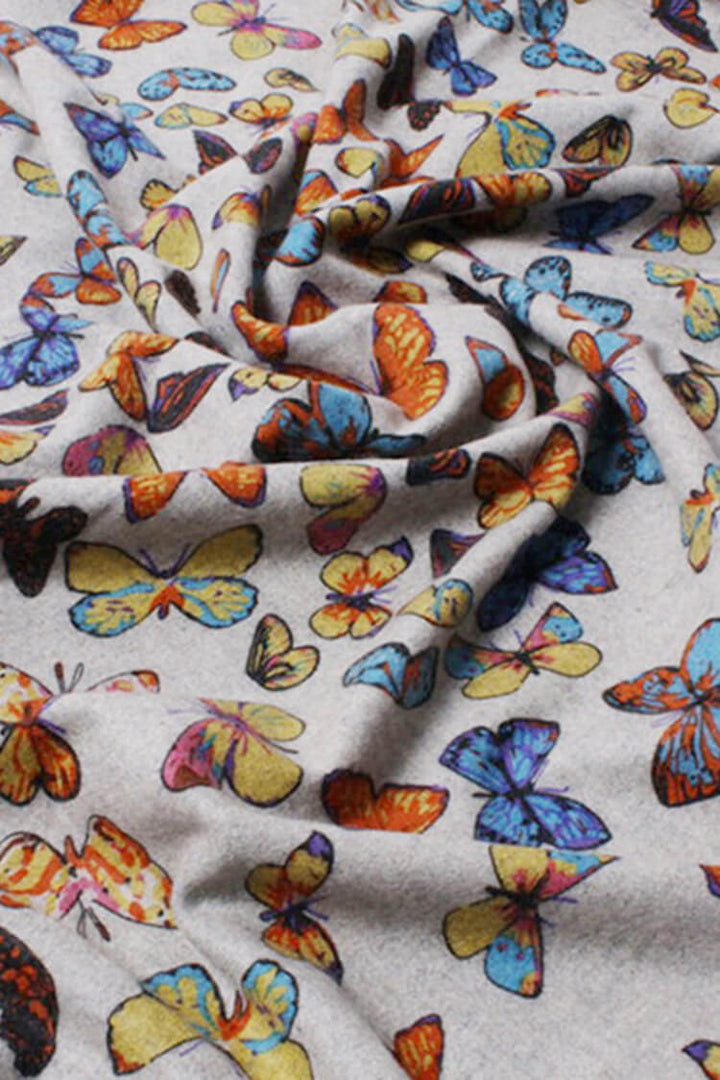 Butterfly Print 100% Cashmere Wrap Scarf with Fringe
