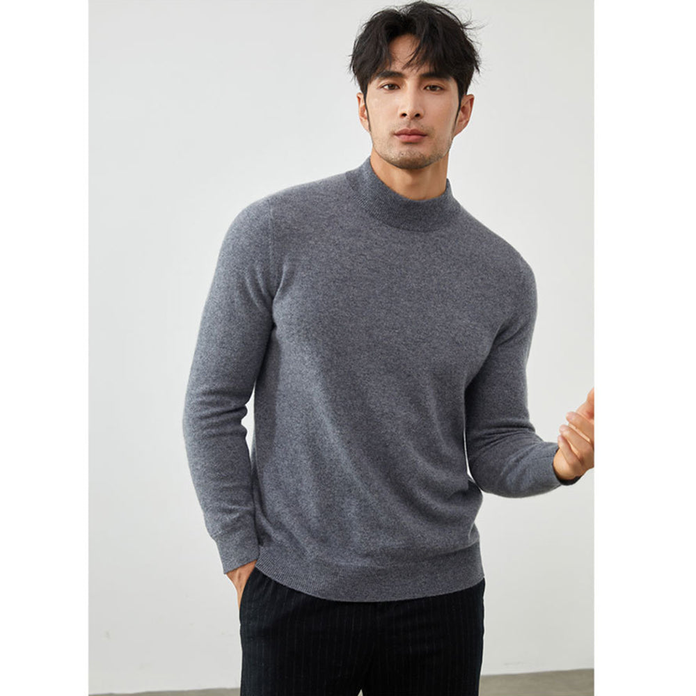 Men's Classic Mock Neck 100% Cashmere Pullover Sweater