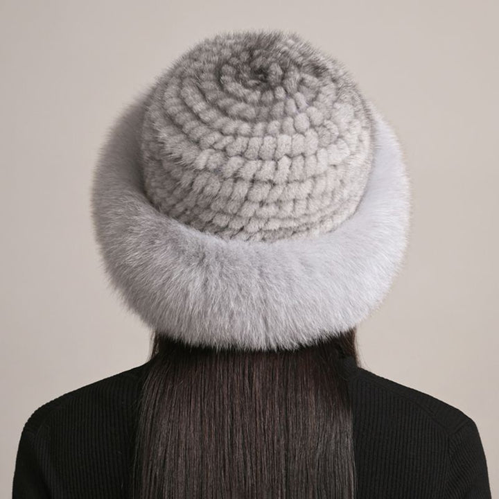 Luxury Mink Fur Hat for Women Full Fox Fur Brim Winter Bucket Hat