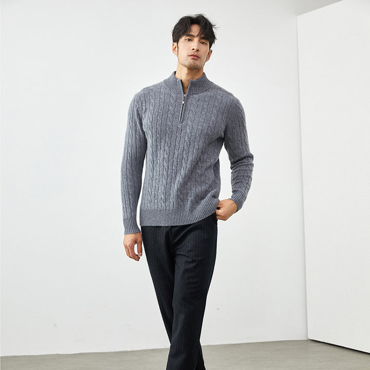 Men's Classic & Cozy Cable Knit 100% Cashmere Half-Zip Sweater