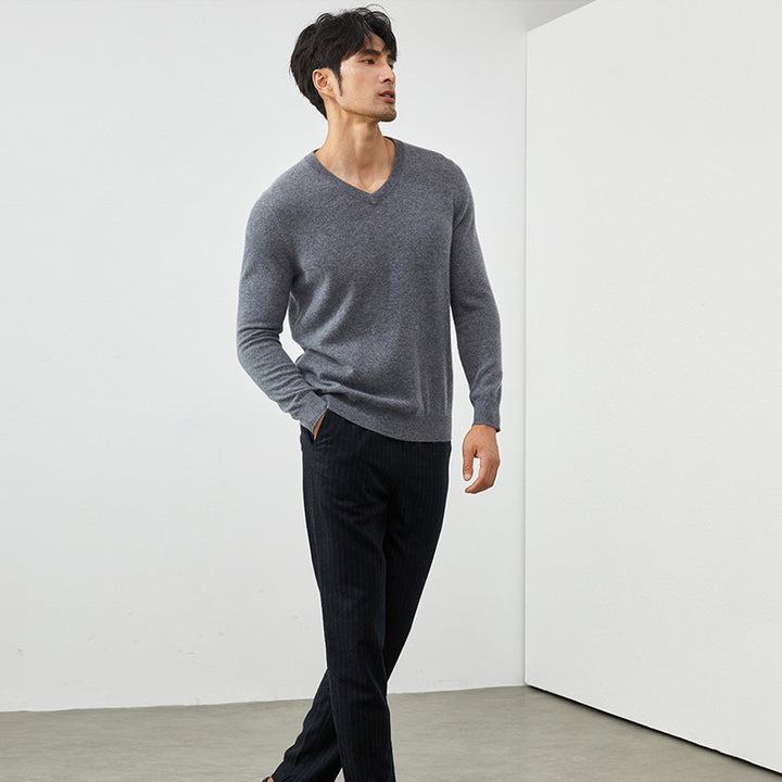 Men's Classic V-Neck 100% Cashmere Pullover Sweater