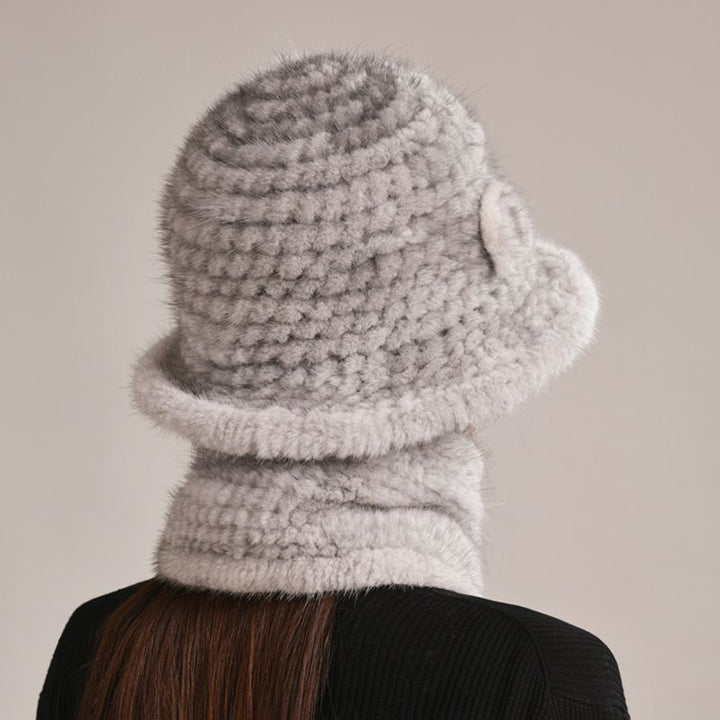 Luxury Mink Fur Hat and Scarf Set for Women Elegant Winter Bucket Hat with Matching Fur Neck Pom-Pom Warmer