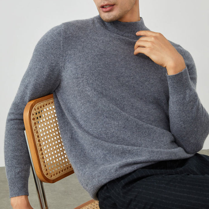 Men's Classic Mock Neck 100% Cashmere Pullover Sweater