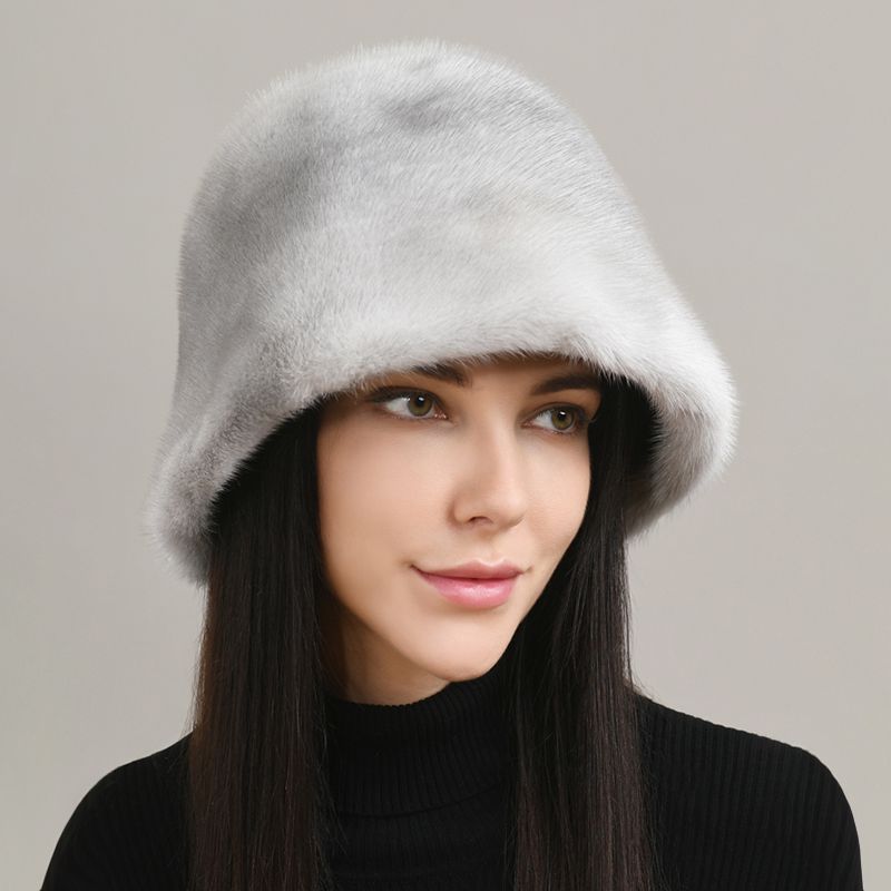 Luxury Real Mink Fur Bucket Hat Soft Warm Elegant Winter Hat for Women