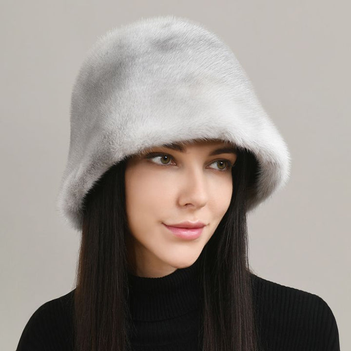 Luxury Real Mink Fur Bucket Hat Soft Warm Elegant Winter Hat for Women