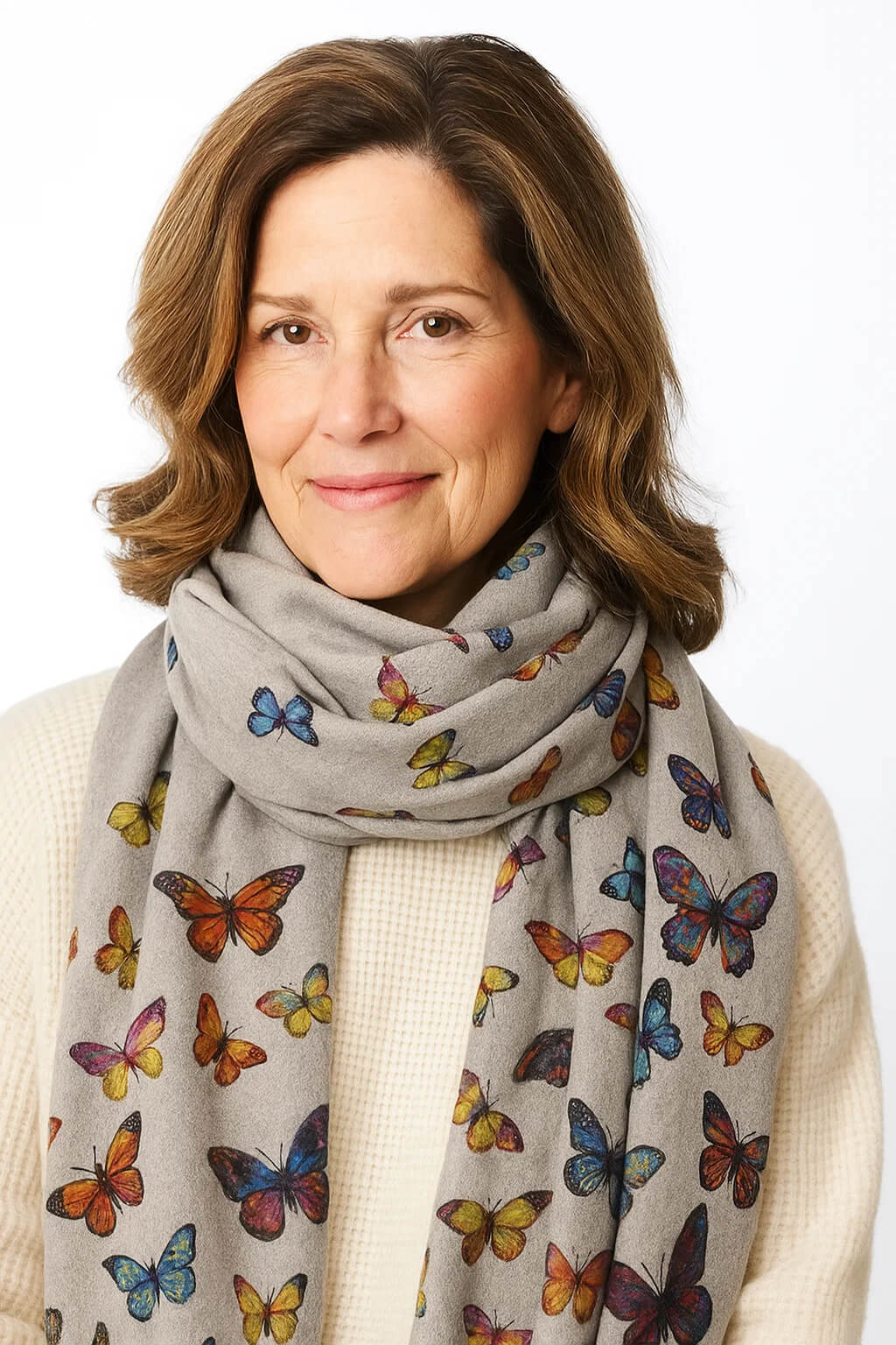 Butterfly Print 100% Cashmere Wrap Scarf with Fringe