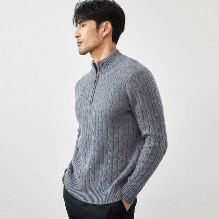 Men's Classic & Cozy Cable Knit 100% Cashmere Half-Zip Sweater