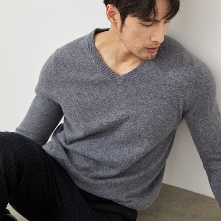 Men's Classic V-Neck 100% Cashmere Pullover Sweater