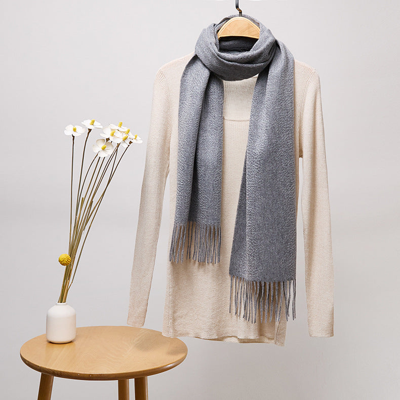 Basic Solid Color Long Cashmere Scarf with Tassels