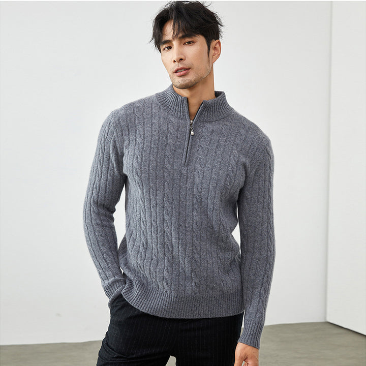 Men's Classic & Cozy Cable Knit 100% Cashmere Half-Zip Sweater