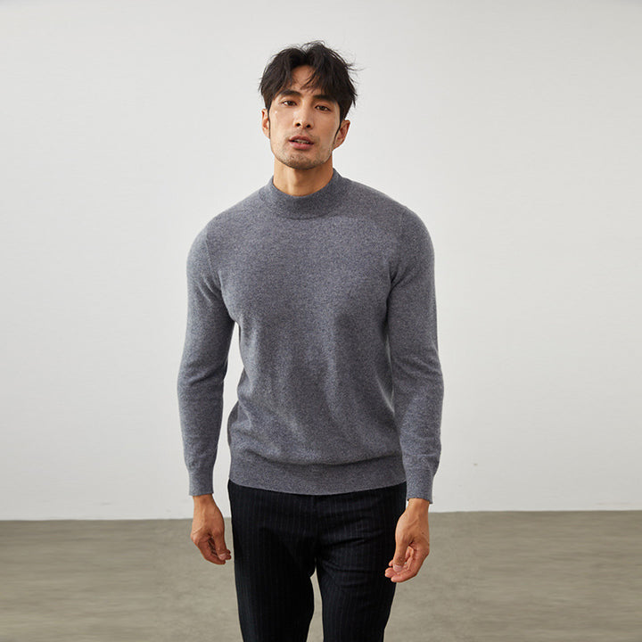 Men's Classic Mock Neck 100% Cashmere Pullover Sweater