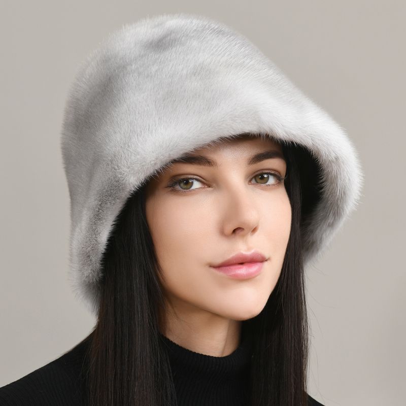 Luxury Real Mink Fur Bucket Hat Soft Warm Elegant Winter Hat for Women