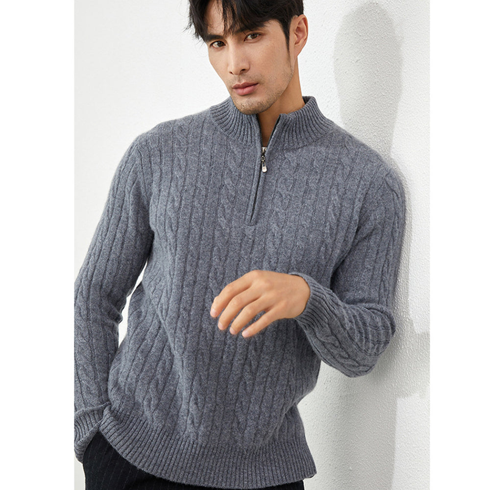 Men's Classic & Cozy Cable Knit 100% Cashmere Half-Zip Sweater