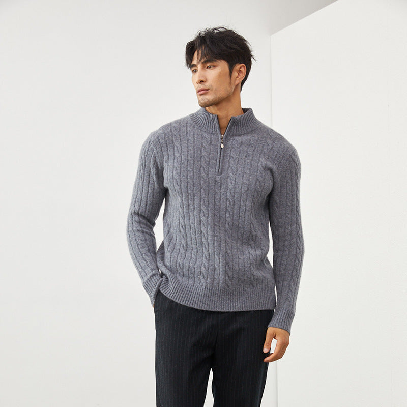 Men's Classic & Cozy Cable Knit 100% Cashmere Half-Zip Sweater