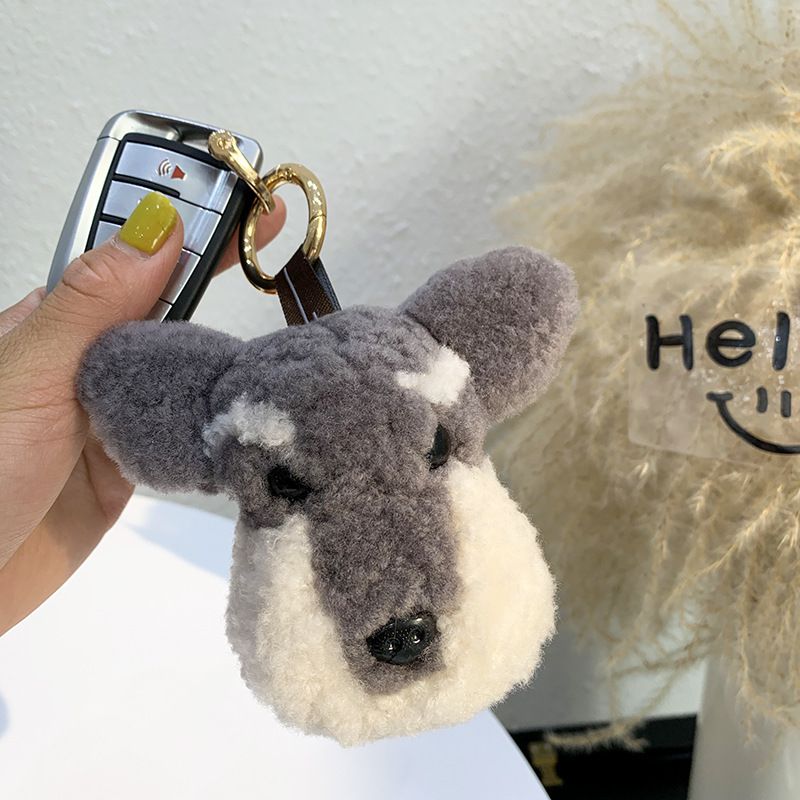 Real Wool Puppy Keychain Cute Plush Dog Key Ring Bag Charm