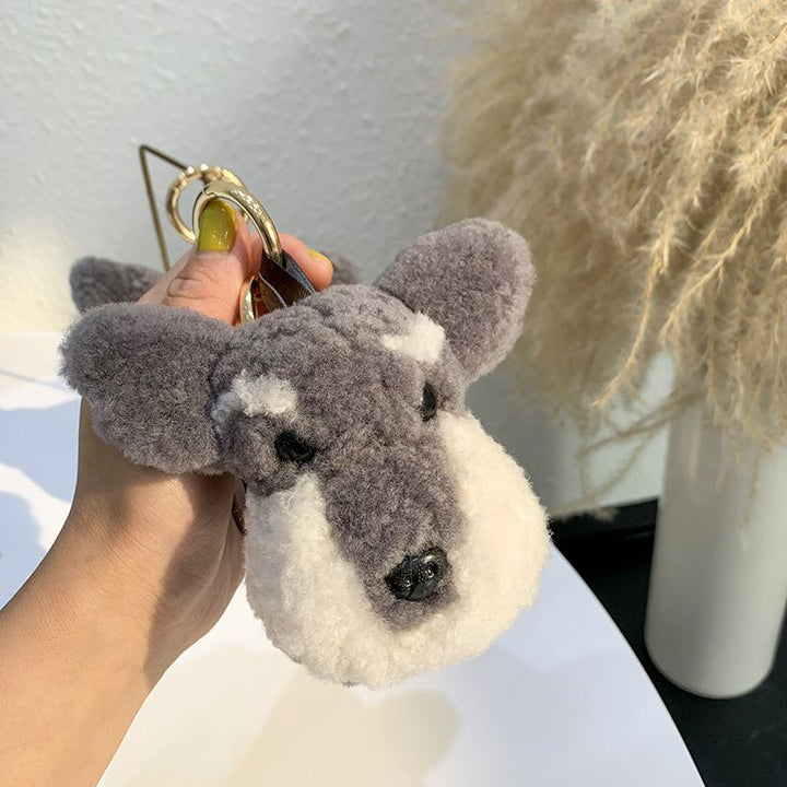 Real Wool Puppy Keychain Cute Plush Dog Key Ring Bag Charm