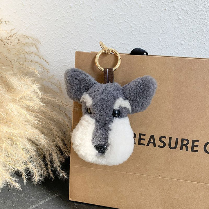 Real Wool Puppy Keychain Cute Plush Dog Key Ring Bag Charm