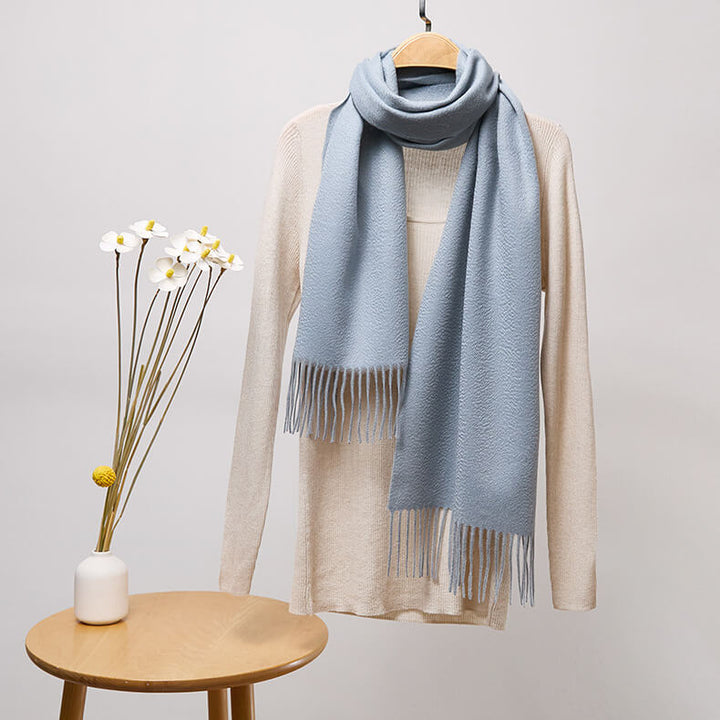 Classic Solid Color Tassel 100% Cashmere Long Scarf