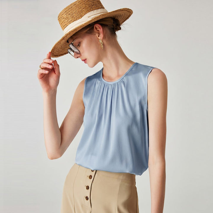 22 Momme Women's Round Neck Sleeveless Silk Shell Top