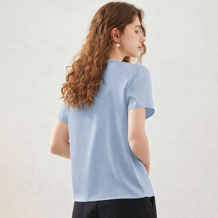 22 Momme Basic V-Neck Pure Mulberry Silk Short Sleeve T-Shirt