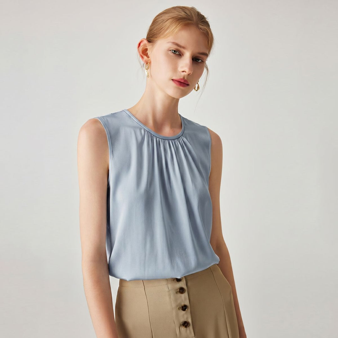 22 Momme Women's Round Neck Sleeveless Silk Shell Top