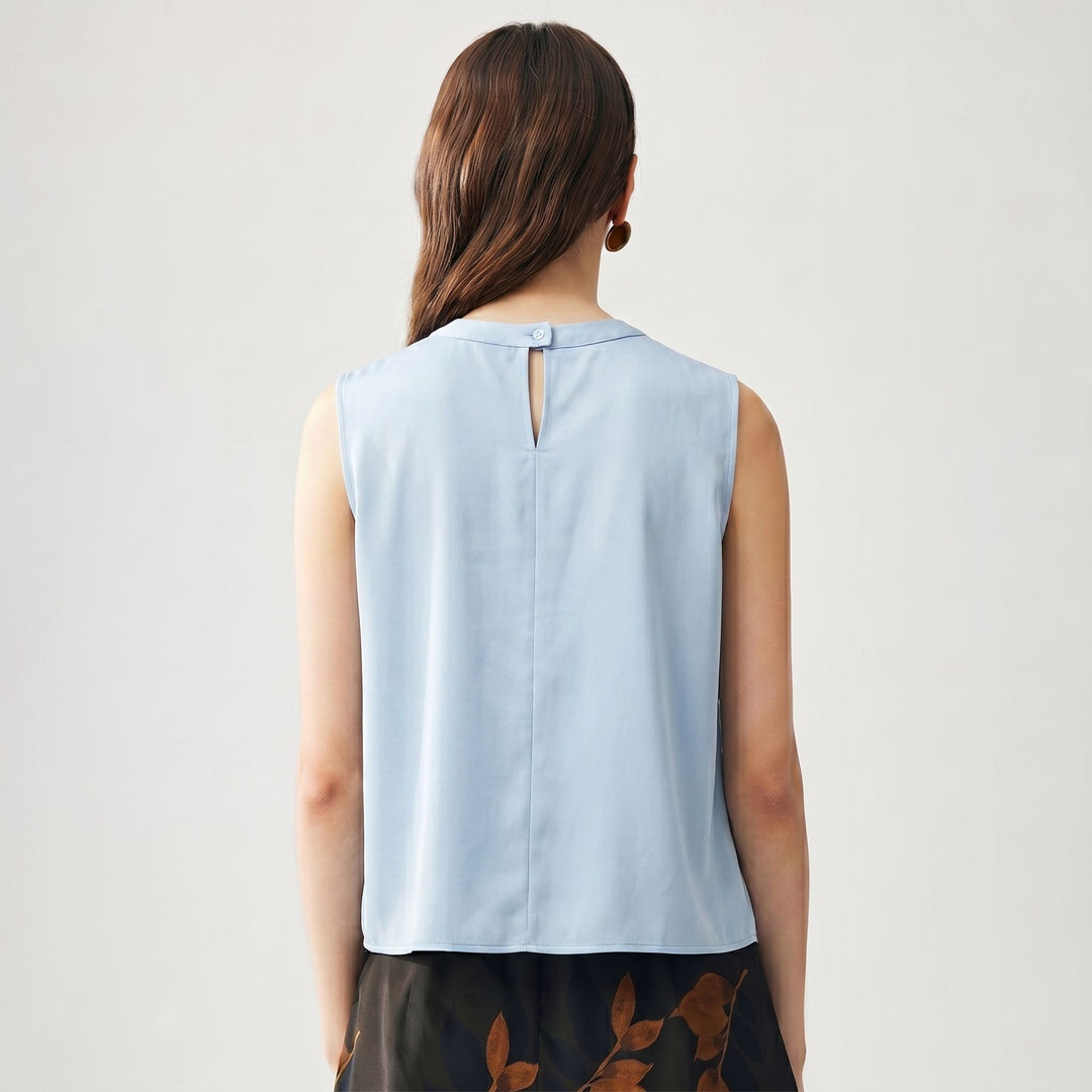 Round Keyhole Neck Sleeveless Mulberry Silk Tank Top for Women