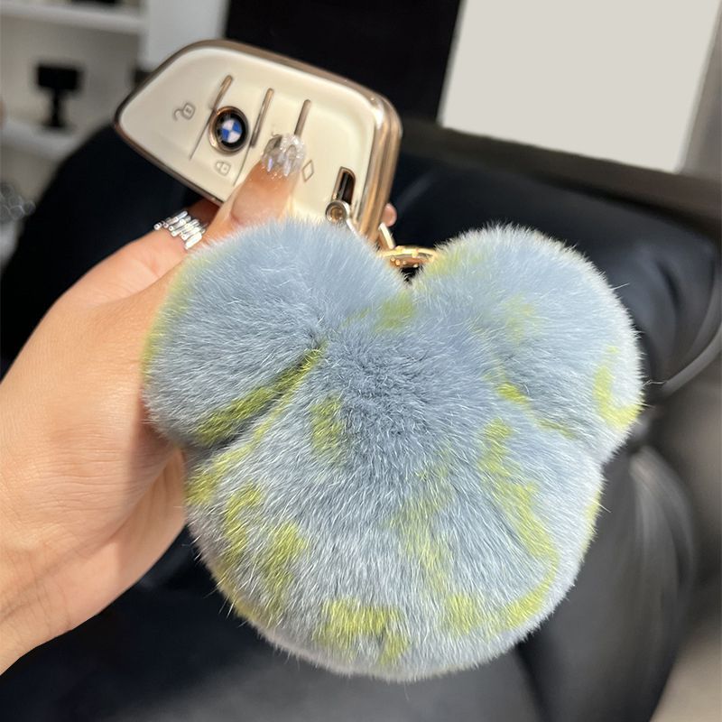 Real Rex Rabbit Fur Bunny Head Keychain Soft Plush Pom-Pom Bag Charm