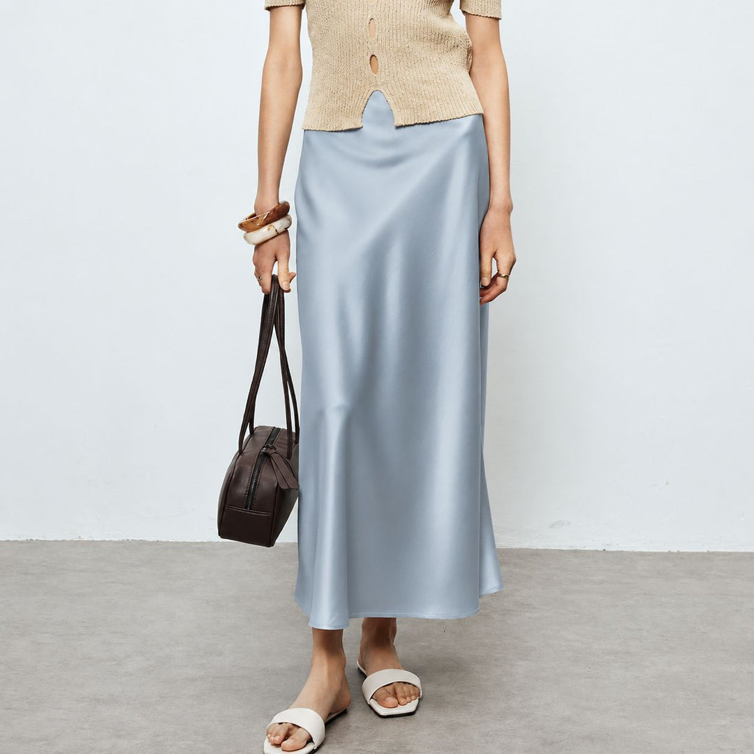 Women's 100% Mulberry Silk Maxi Slip Skirt Elegant High Waist Silk Bias Cut Long Skirt